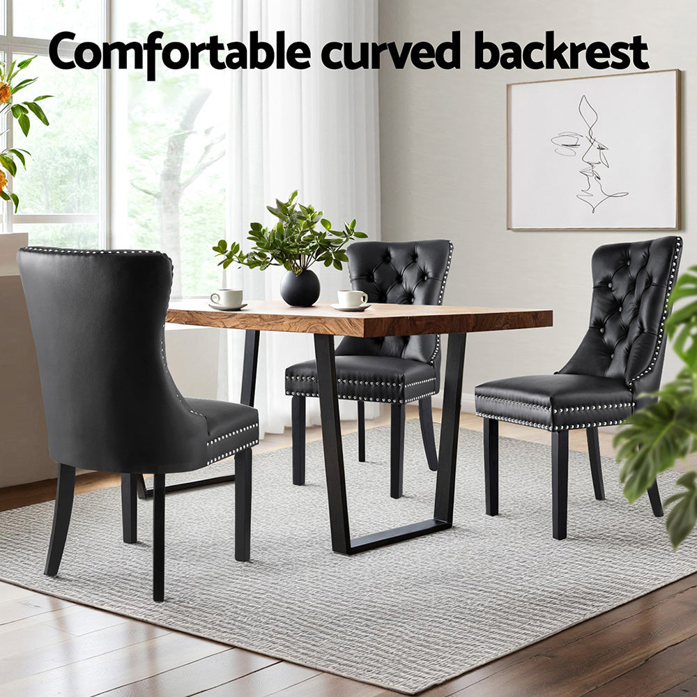 1 Set of 2 Artiss Dining Chairs Black Leather-Furniture &gt; Dining &gt; Kitchen &amp; Dining Chairs-PEROZ Accessories