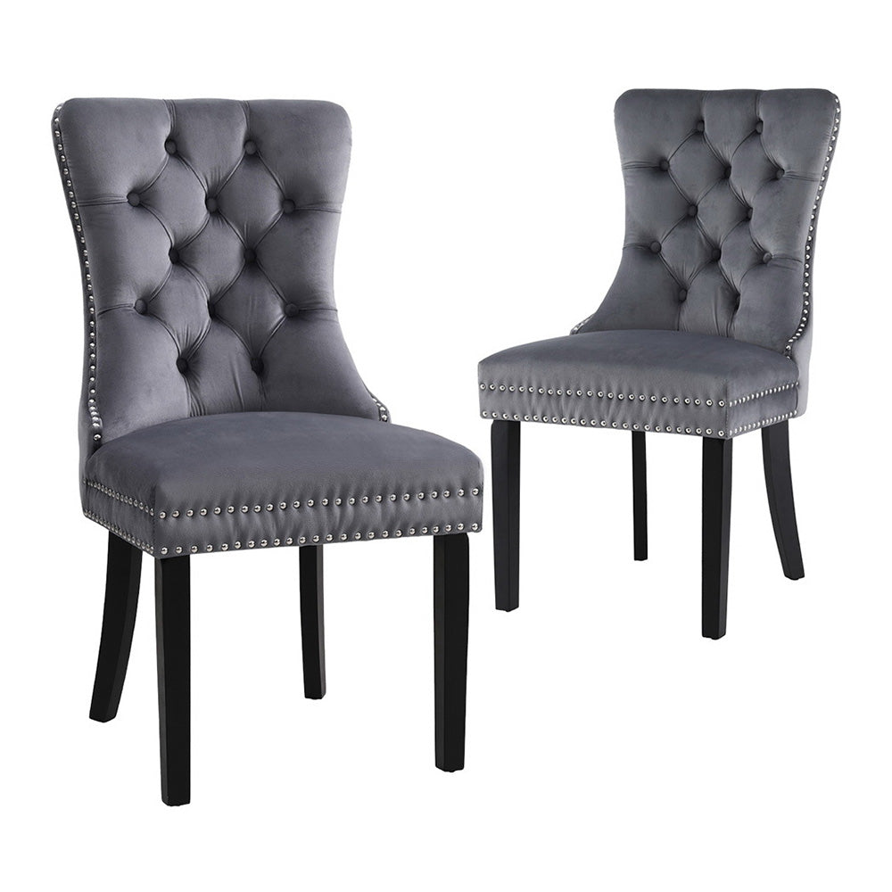 1 Set of 2 Artiss Dining Chairs Grey Velvet-Furniture &gt; Dining &gt; Kitchen &amp; Dining Chairs-PEROZ Accessories