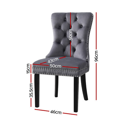 1 Set of 2 Artiss Dining Chairs Grey Velvet-Furniture &gt; Dining &gt; Kitchen &amp; Dining Chairs-PEROZ Accessories