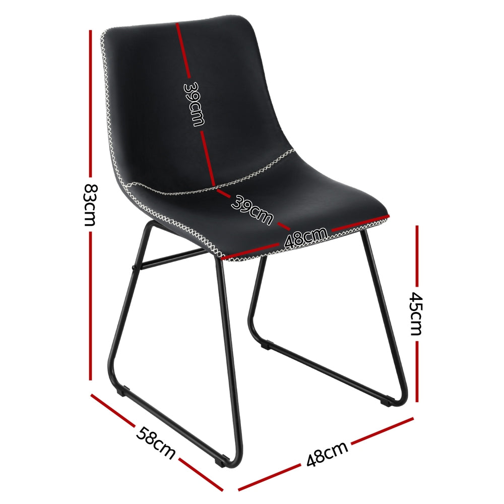Artiss 2x Dining Chairs Retro PU Leather Kitchen Lounge Cafe Accent Chair Black-Furniture &gt; Dining &gt; Kitchen &amp; Dining Chairs-PEROZ Accessories
