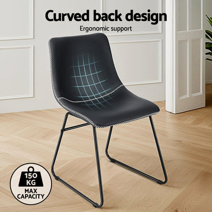 Artiss 2x Dining Chairs Retro PU Leather Kitchen Lounge Cafe Accent Chair Black-Furniture &gt; Dining &gt; Kitchen &amp; Dining Chairs-PEROZ Accessories