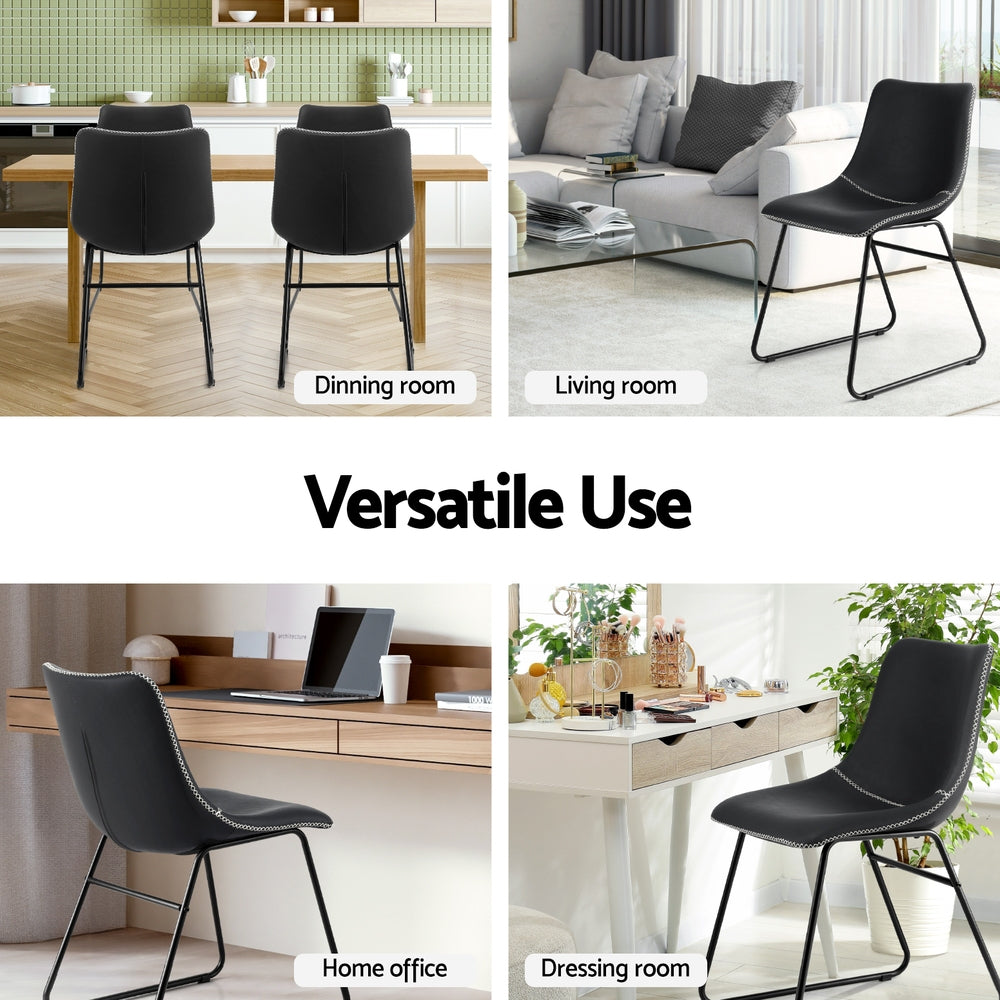 Artiss 2x Dining Chairs Retro PU Leather Kitchen Lounge Cafe Accent Chair Black-Furniture &gt; Dining &gt; Kitchen &amp; Dining Chairs-PEROZ Accessories