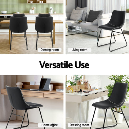 Artiss 2x Dining Chairs Retro PU Leather Kitchen Lounge Cafe Accent Chair Black-Furniture &gt; Dining &gt; Kitchen &amp; Dining Chairs-PEROZ Accessories