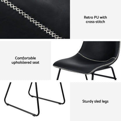Artiss 2x Dining Chairs Retro PU Leather Kitchen Lounge Cafe Accent Chair Black-Furniture &gt; Dining &gt; Kitchen &amp; Dining Chairs-PEROZ Accessories