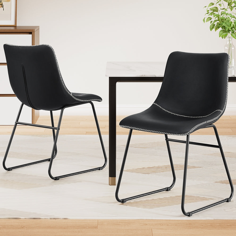 Artiss 2x Dining Chairs Retro PU Leather Kitchen Lounge Cafe Accent Chair Black-Furniture &gt; Dining &gt; Kitchen &amp; Dining Chairs-PEROZ Accessories