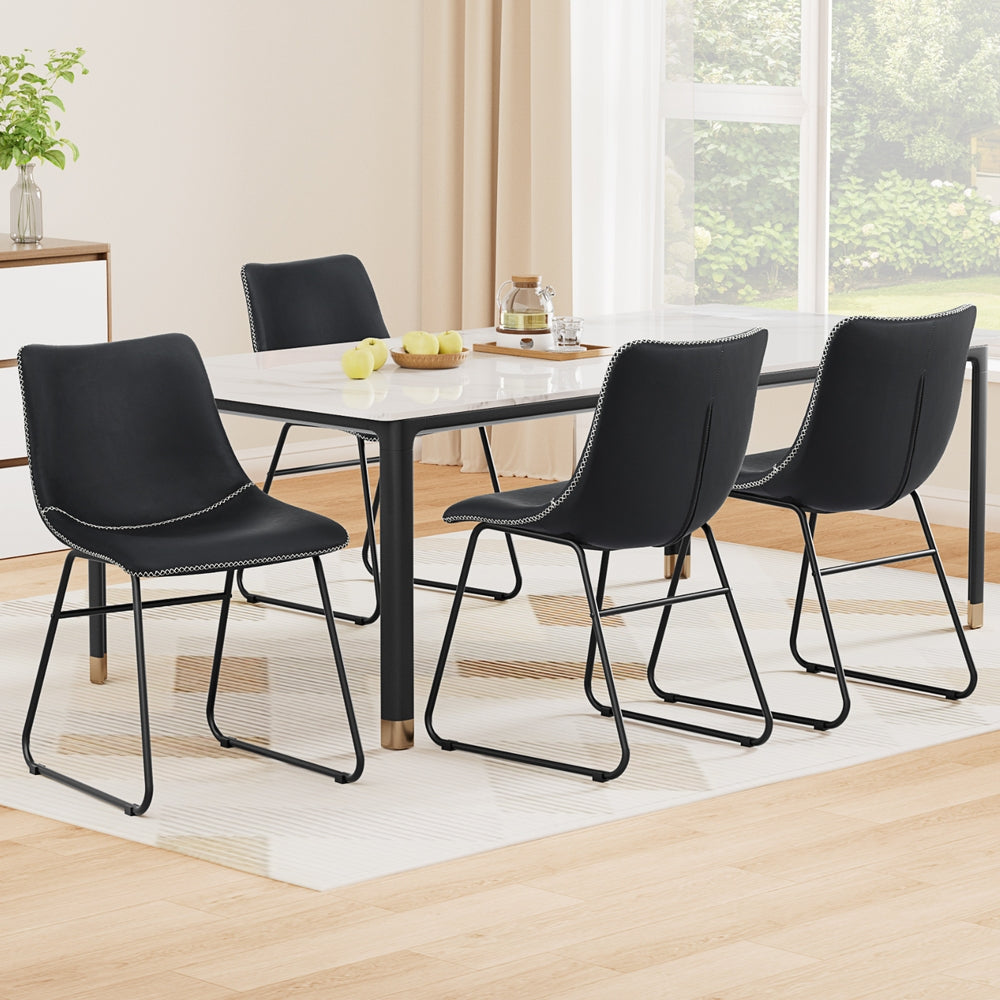 Artiss 4x Dining Chairs Retro PU Leather Kitchen Lounge Cafe Accent Chair Black-Furniture &gt; Dining &gt; Kitchen &amp; Dining Chairs-PEROZ Accessories