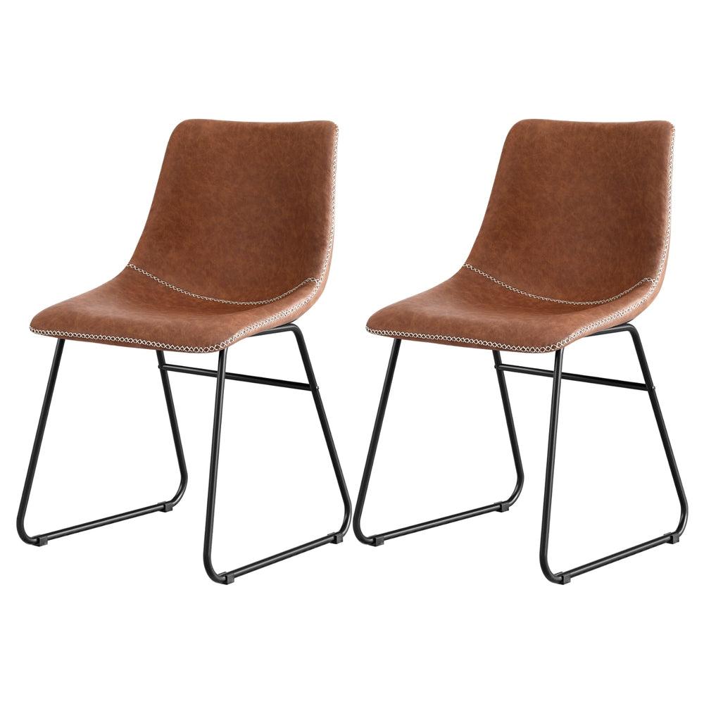 Artiss 2x Dining Chairs Retro PU Leather Kitchen Lounge Cafe Accent Chair Brown-Furniture &gt; Dining &gt; Kitchen &amp; Dining Chairs-PEROZ Accessories