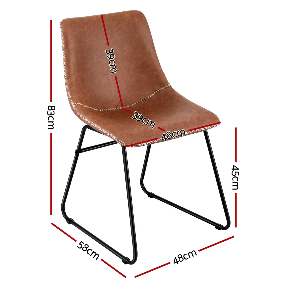 Artiss 2x Dining Chairs Retro PU Leather Kitchen Lounge Cafe Accent Chair Brown-Furniture &gt; Dining &gt; Kitchen &amp; Dining Chairs-PEROZ Accessories