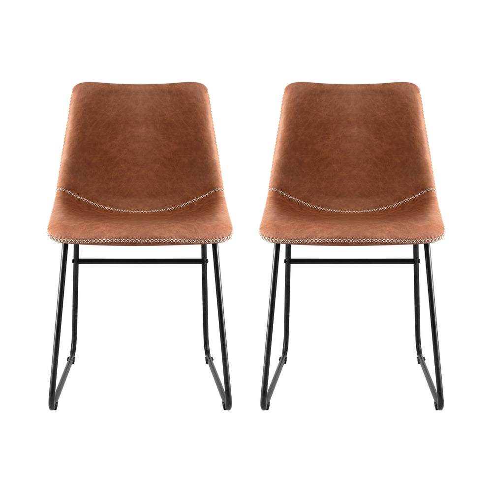 Artiss 2x Dining Chairs Retro PU Leather Kitchen Lounge Cafe Accent Chair Brown-Furniture &gt; Dining &gt; Kitchen &amp; Dining Chairs-PEROZ Accessories