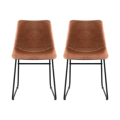 Artiss 2x Dining Chairs Retro PU Leather Kitchen Lounge Cafe Accent Chair Brown-Furniture &gt; Dining &gt; Kitchen &amp; Dining Chairs-PEROZ Accessories