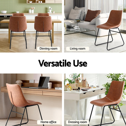 Artiss 2x Dining Chairs Retro PU Leather Kitchen Lounge Cafe Accent Chair Brown-Furniture &gt; Dining &gt; Kitchen &amp; Dining Chairs-PEROZ Accessories