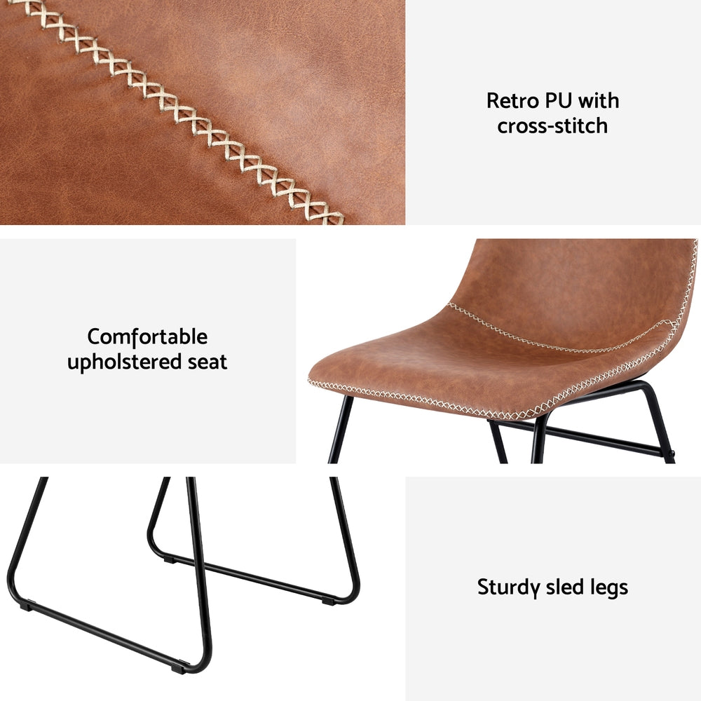 Artiss 2x Dining Chairs Retro PU Leather Kitchen Lounge Cafe Accent Chair Brown-Furniture &gt; Dining &gt; Kitchen &amp; Dining Chairs-PEROZ Accessories