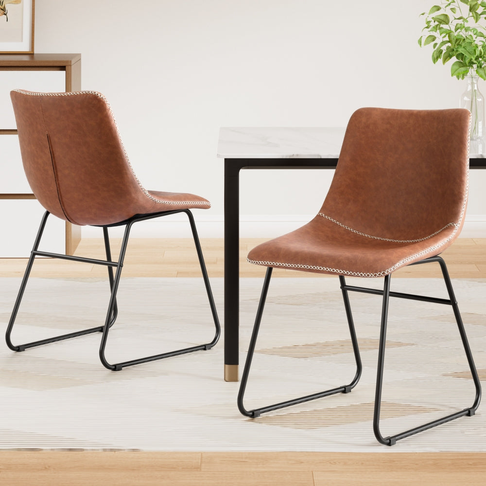 Artiss 2x Dining Chairs Retro PU Leather Kitchen Lounge Cafe Accent Chair Brown-Furniture &gt; Dining &gt; Kitchen &amp; Dining Chairs-PEROZ Accessories
