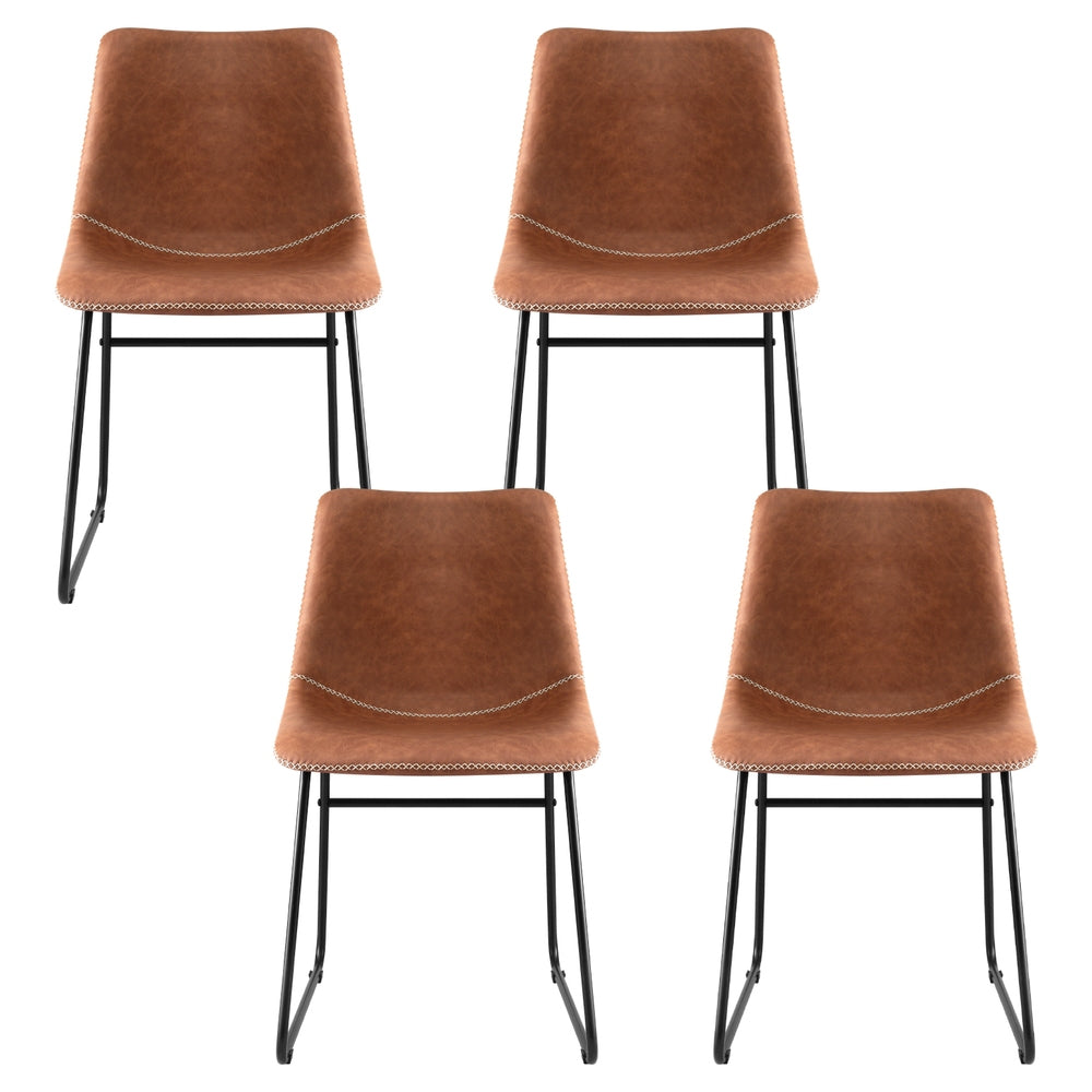 Artiss 4x Dining Chairs Retro PU Leather Kitchen Lounge Cafe Accent Chair Brown-Furniture &gt; Dining &gt; Kitchen &amp; Dining Chairs-PEROZ Accessories