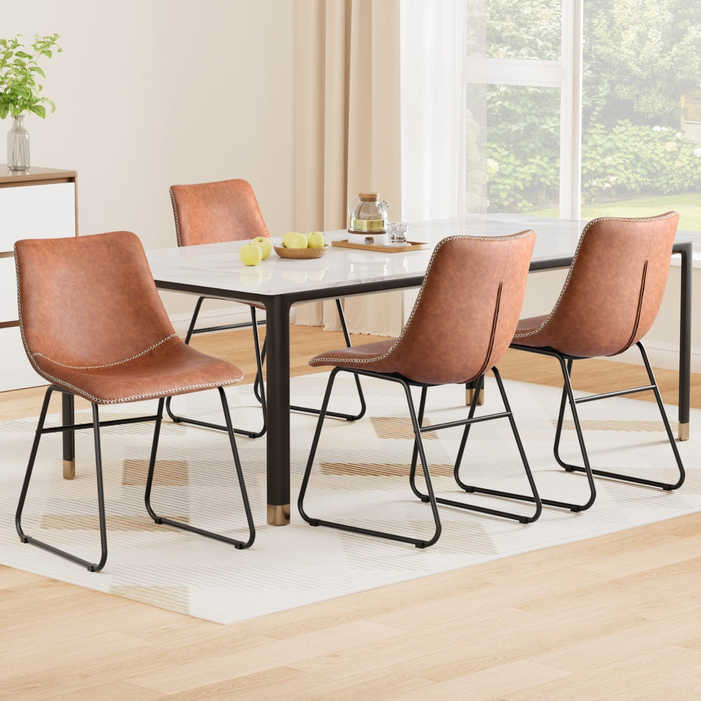 Artiss 4x Dining Chairs Retro PU Leather Kitchen Lounge Cafe Accent Chair Brown-Furniture &gt; Dining &gt; Kitchen &amp; Dining Chairs-PEROZ Accessories