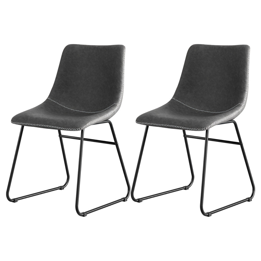Artiss 2x Dining Chairs Retro PU Leather Kitchen Lounge Cafe Accent Chair Grey-Furniture &gt; Dining &gt; Kitchen &amp; Dining Chairs-PEROZ Accessories