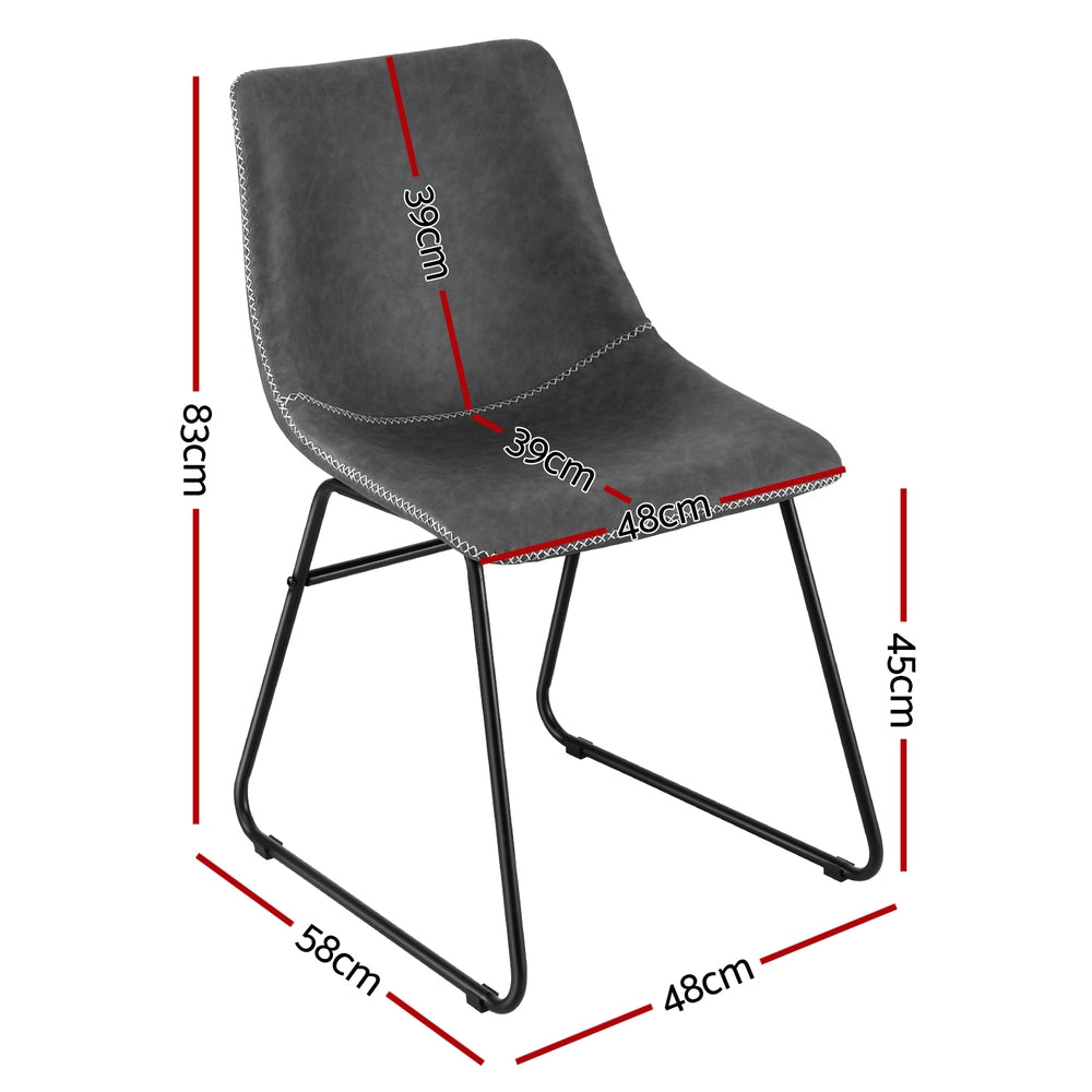 Artiss 2x Dining Chairs Retro PU Leather Kitchen Lounge Cafe Accent Chair Grey-Furniture &gt; Dining &gt; Kitchen &amp; Dining Chairs-PEROZ Accessories