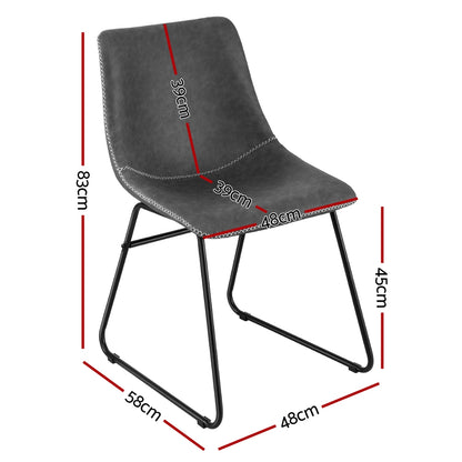 Artiss 2x Dining Chairs Retro PU Leather Kitchen Lounge Cafe Accent Chair Grey-Furniture &gt; Dining &gt; Kitchen &amp; Dining Chairs-PEROZ Accessories