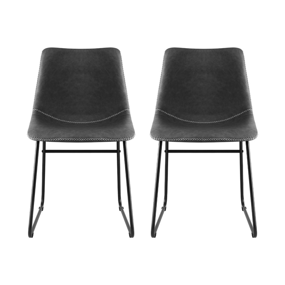 Artiss 2x Dining Chairs Retro PU Leather Kitchen Lounge Cafe Accent Chair Grey-Furniture &gt; Dining &gt; Kitchen &amp; Dining Chairs-PEROZ Accessories