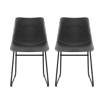 Artiss 2x Dining Chairs Retro PU Leather Kitchen Lounge Cafe Accent Chair Grey-Furniture &gt; Dining &gt; Kitchen &amp; Dining Chairs-PEROZ Accessories