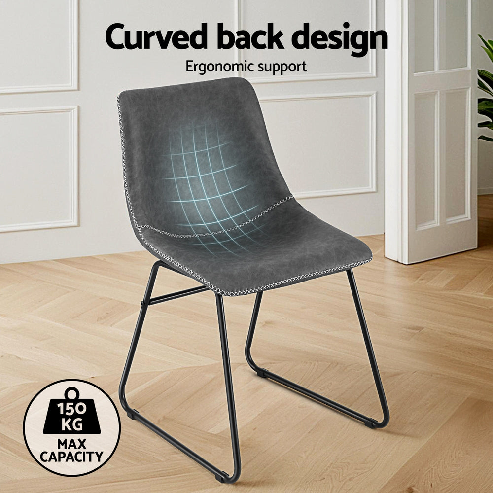 Artiss 2x Dining Chairs Retro PU Leather Kitchen Lounge Cafe Accent Chair Grey-Furniture &gt; Dining &gt; Kitchen &amp; Dining Chairs-PEROZ Accessories