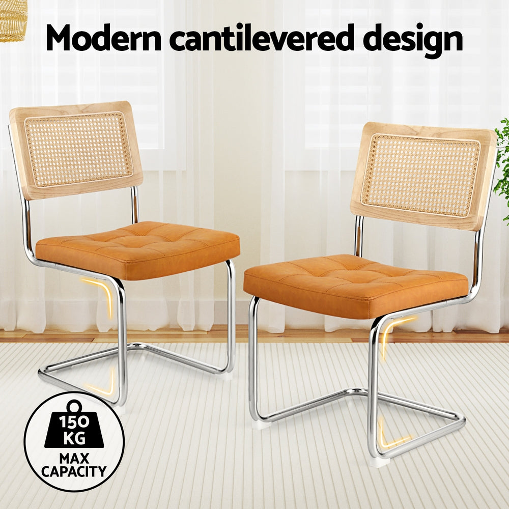 Artiss Dining Chairs Set of 2 PU Leather Rattan Cantilever Brown-Furniture &gt; Dining &gt; Kitchen &amp; Dining Chairs-PEROZ Accessories