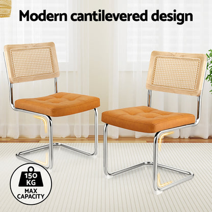 Artiss Dining Chairs Set of 2 PU Leather Rattan Cantilever Brown-Furniture &gt; Dining &gt; Kitchen &amp; Dining Chairs-PEROZ Accessories