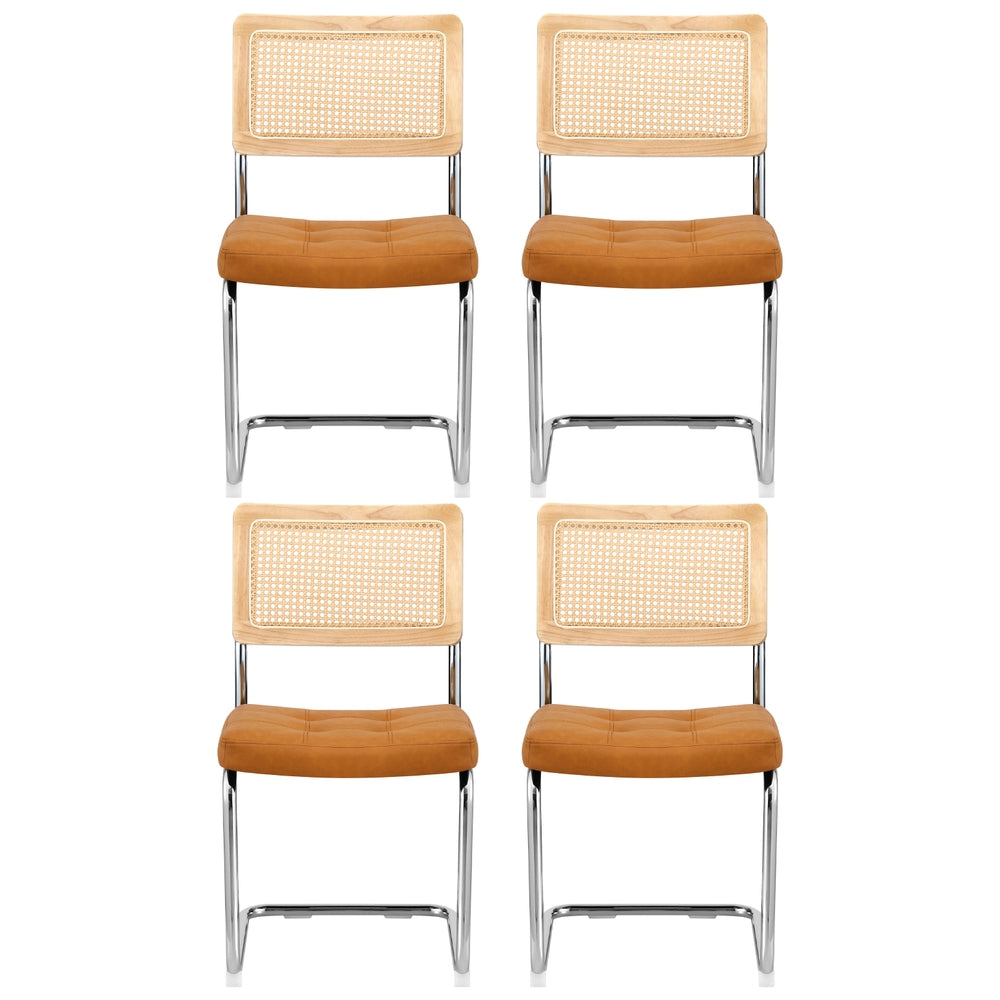 Artiss Dining Chairs Set of 4 PU Leather Rattan Cantilever Brown-Furniture &gt; Dining &gt; Kitchen &amp; Dining Chairs-PEROZ Accessories