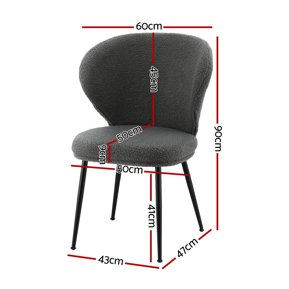 Artiss 2x Dining Chairs Sherpa Boucle Wing Back Grey-Furniture &gt; Dining &gt; Kitchen &amp; Dining Chairs-PEROZ Accessories