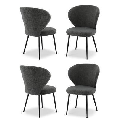 Artiss 4x Dining Chairs Sherpa Boucle Wing Back Grey-Furniture &gt; Dining &gt; Kitchen &amp; Dining Chairs-PEROZ Accessories