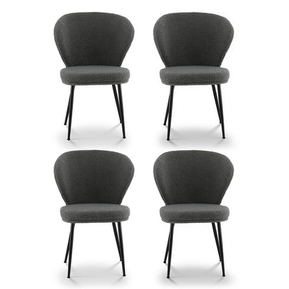 Artiss 4x Dining Chairs Sherpa Boucle Wing Back Grey-Furniture &gt; Dining &gt; Kitchen &amp; Dining Chairs-PEROZ Accessories