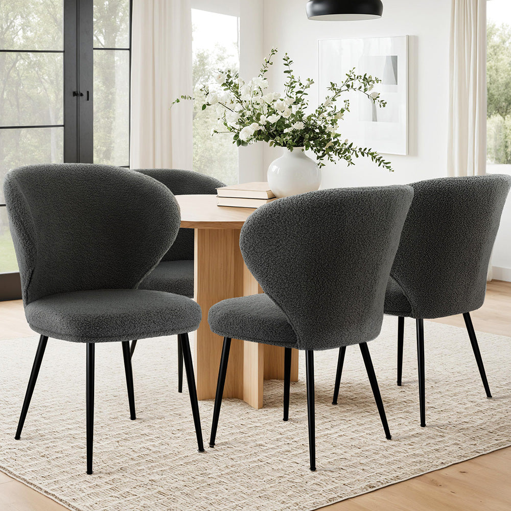 Artiss 4x Dining Chairs Sherpa Boucle Wing Back Grey-Furniture &gt; Dining &gt; Kitchen &amp; Dining Chairs-PEROZ Accessories