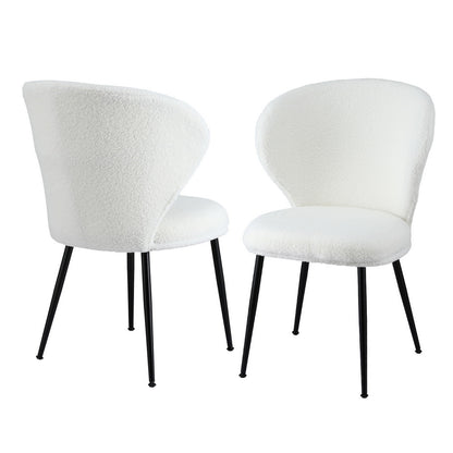 Artiss 2x Dining Chairs Sherpa Boucle Wing Back White-Furniture &gt; Dining &gt; Kitchen &amp; Dining Chairs-PEROZ Accessories