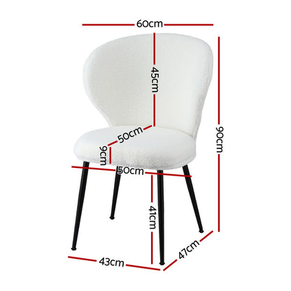 Artiss 2x Dining Chairs Sherpa Boucle Wing Back White-Furniture &gt; Dining &gt; Kitchen &amp; Dining Chairs-PEROZ Accessories