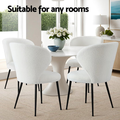 Artiss 2x Dining Chairs Sherpa Boucle Wing Back White-Furniture &gt; Dining &gt; Kitchen &amp; Dining Chairs-PEROZ Accessories