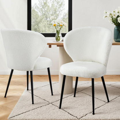 Artiss 2x Dining Chairs Sherpa Boucle Wing Back White-Furniture &gt; Dining &gt; Kitchen &amp; Dining Chairs-PEROZ Accessories