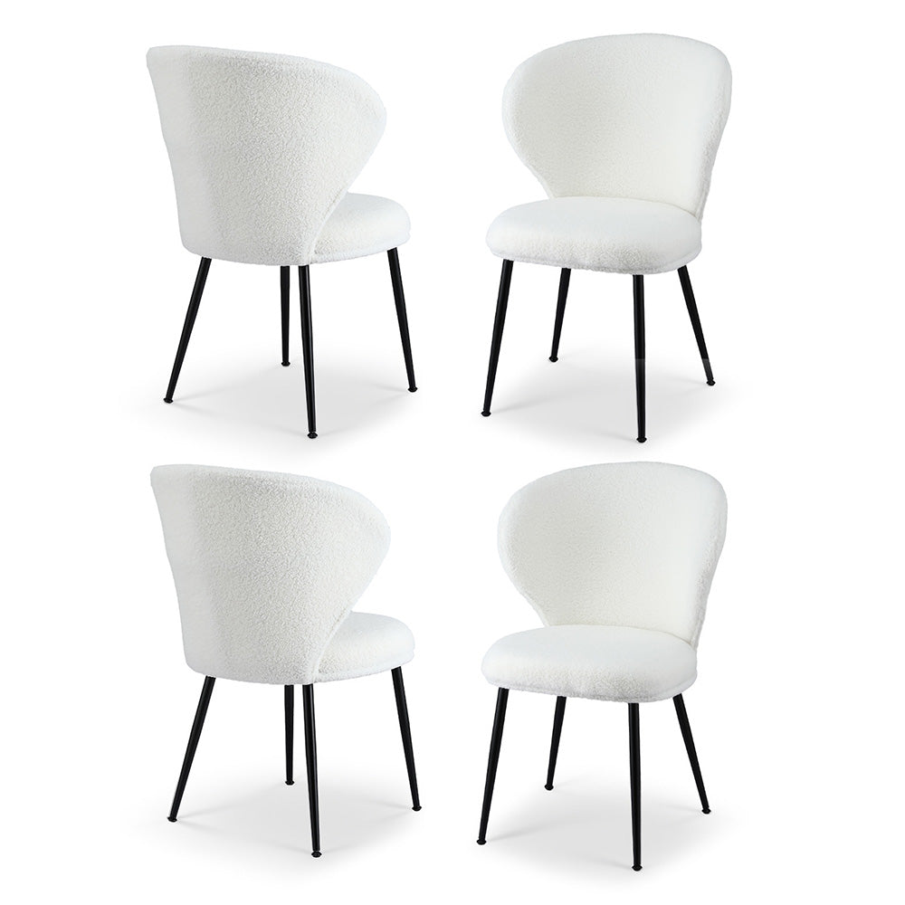 Artiss 4x Dining Chairs Sherpa Boucle Wing Back White-Furniture &gt; Dining &gt; Kitchen &amp; Dining Chairs-PEROZ Accessories