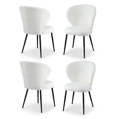 Artiss 4x Dining Chairs Sherpa Boucle Wing Back White-Furniture &gt; Dining &gt; Kitchen &amp; Dining Chairs-PEROZ Accessories