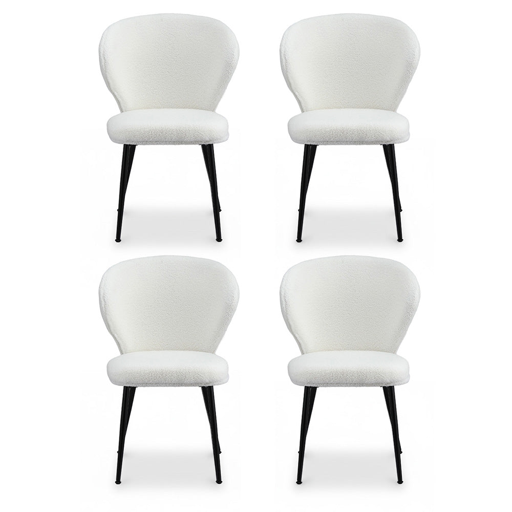 Artiss 4x Dining Chairs Sherpa Boucle Wing Back White-Furniture &gt; Dining &gt; Kitchen &amp; Dining Chairs-PEROZ Accessories
