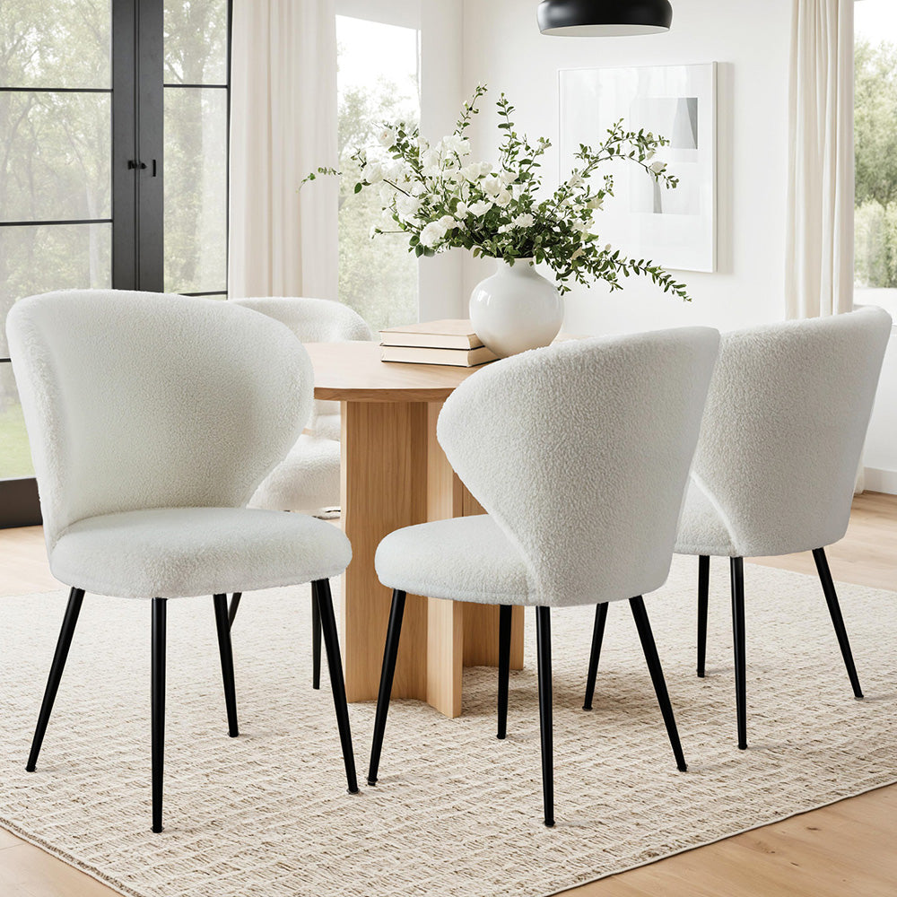Artiss 4x Dining Chairs Sherpa Boucle Wing Back White-Furniture &gt; Dining &gt; Kitchen &amp; Dining Chairs-PEROZ Accessories