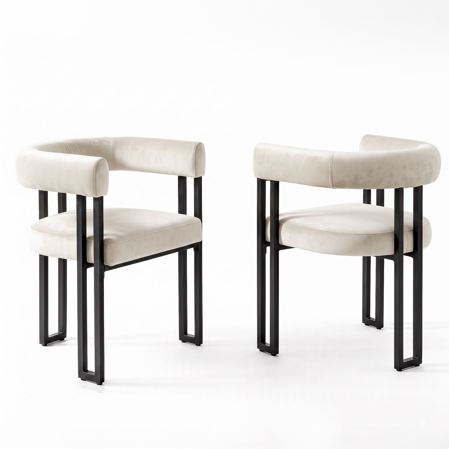 Artiss Dining Chairs Set of 2 Velvet Upholstered Barrel Chairs with Curved Armrests &amp; Back Beige
