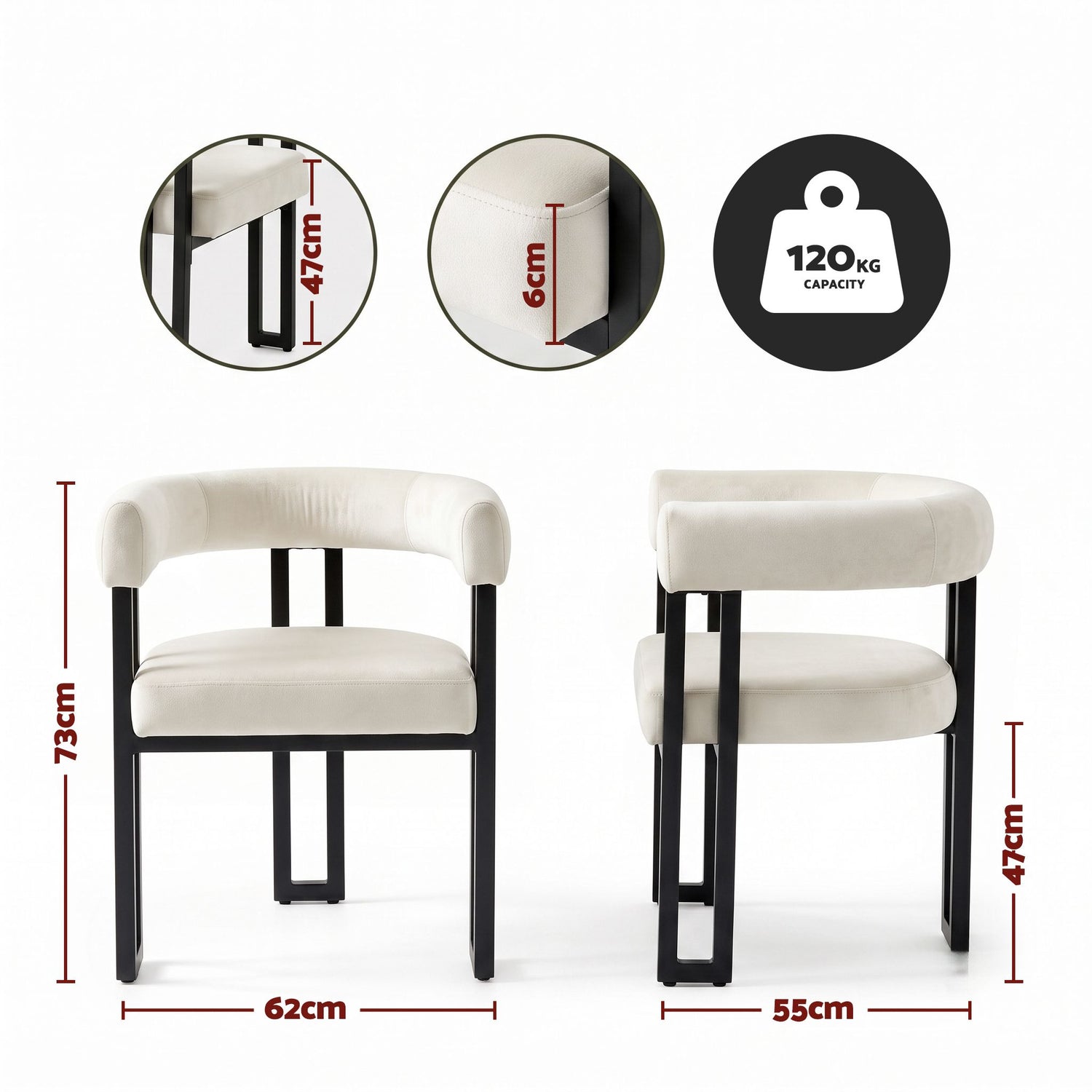 Artiss Dining Chairs Set of 2 Velvet Upholstered Barrel Chairs with Curved Armrests &amp; Back Beige