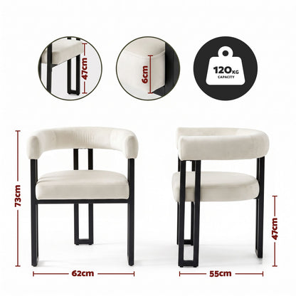 Artiss Dining Chairs Set of 2 Velvet Upholstered Barrel Chairs with Curved Armrests &amp; Back Beige