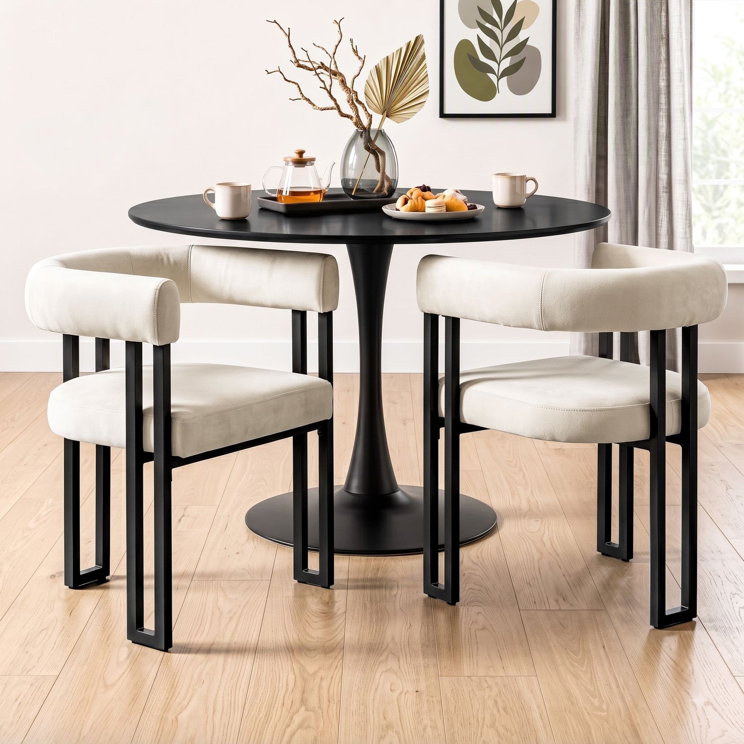 Artiss Dining Chairs Set of 2 Velvet Upholstered Barrel Chairs with Curved Armrests &amp; Back Beige