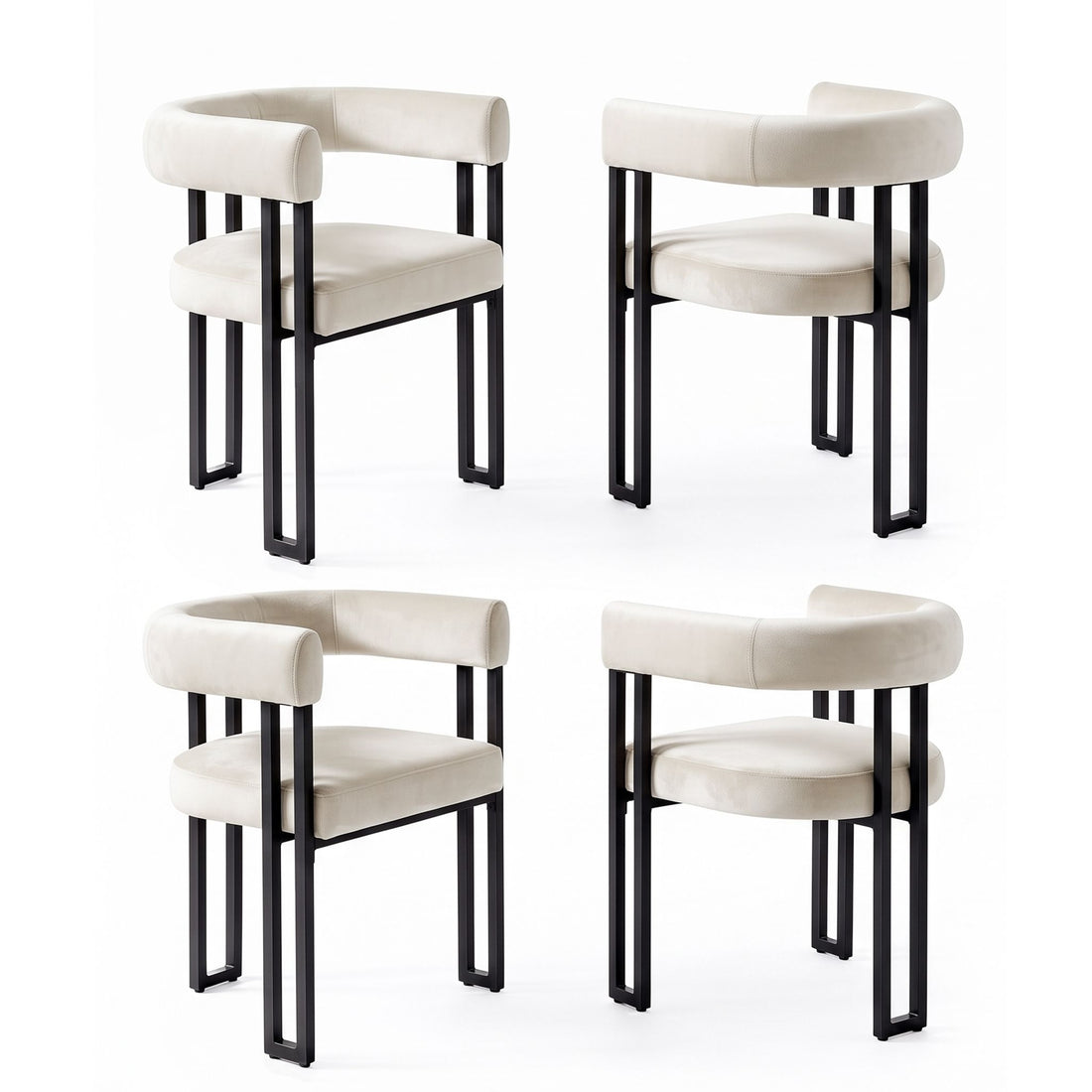 Artiss Dining Chairs Set of 4 Velvet Upholstered Barrel Chairs with Curved Armrests &amp; Back Beige-Furniture > Dining > Kitchen &amp; Dining Chairs-PEROZ Accessories