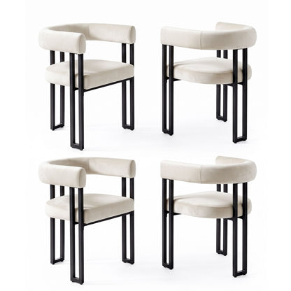 Artiss Dining Chairs Set of 4 Velvet Upholstered Barrel Chairs with Curved Armrests &amp; Back Beige