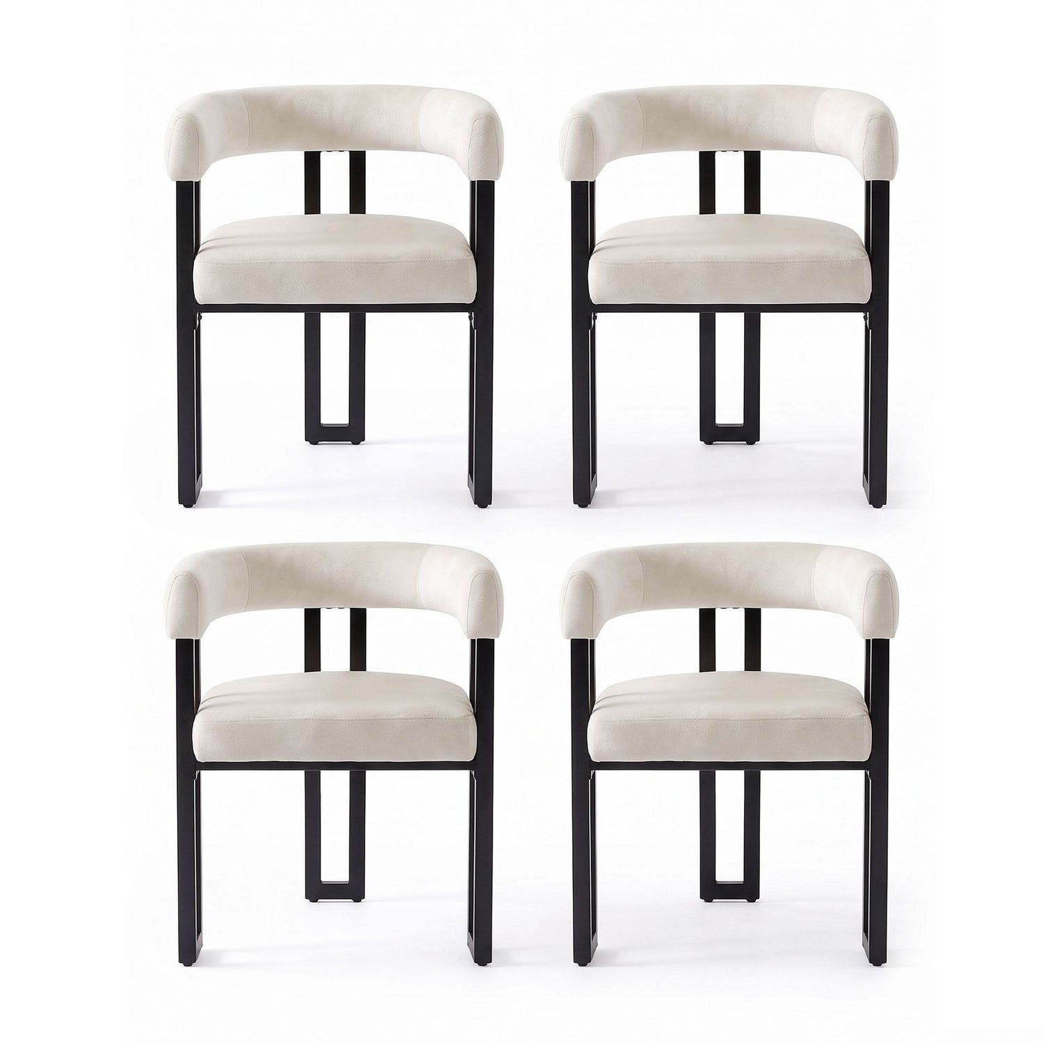 Artiss Dining Chairs Set of 4 Velvet Upholstered Barrel Chairs with Curved Armrests &amp; Back Beige