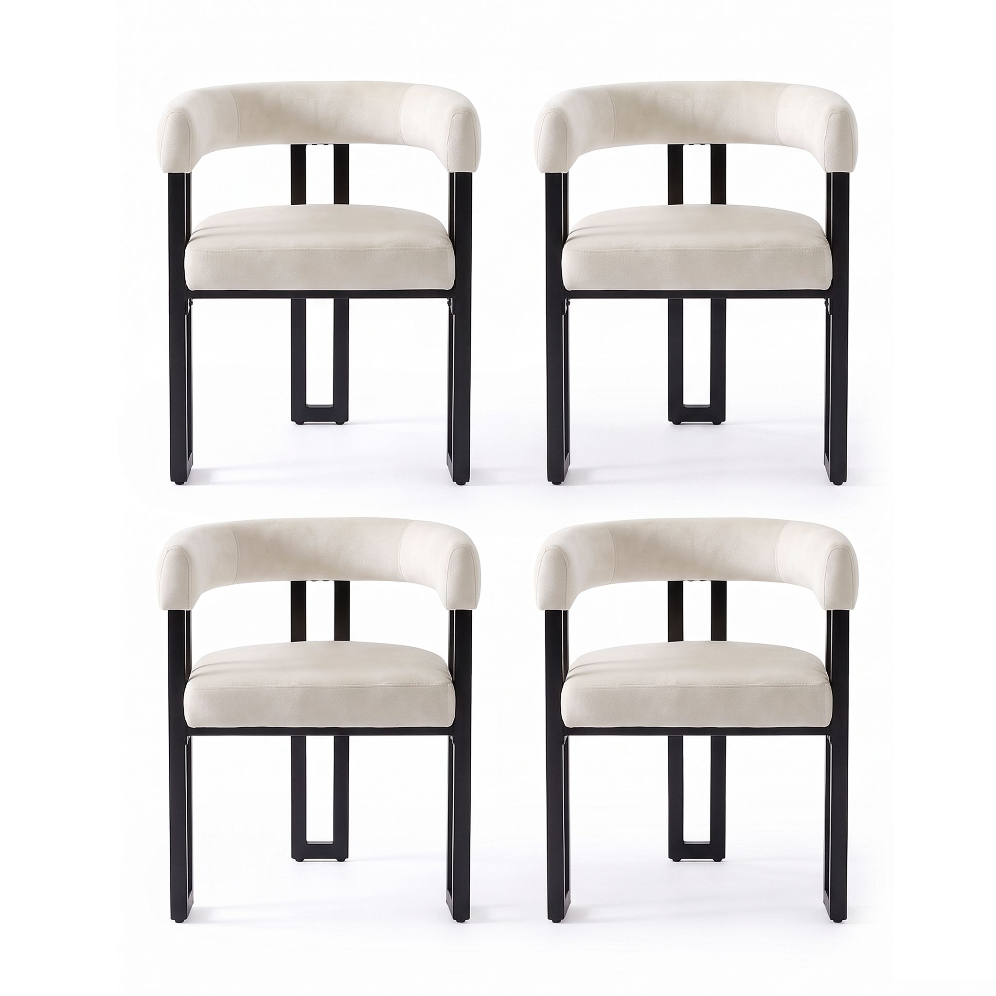 Artiss Dining Chairs Set of 4 Velvet Upholstered Barrel Chairs with Curved Armrests &amp; Back Beige