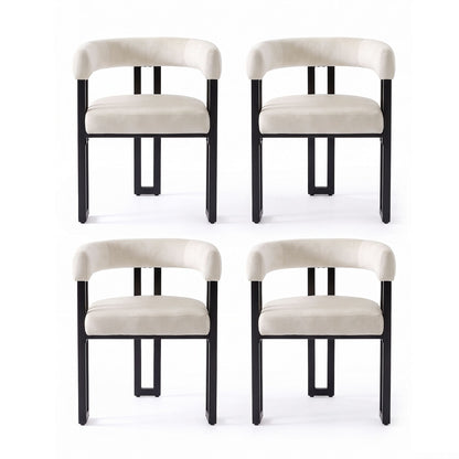 Artiss Dining Chairs Set of 4 Velvet Upholstered Barrel Chairs with Curved Armrests &amp; Back Beige