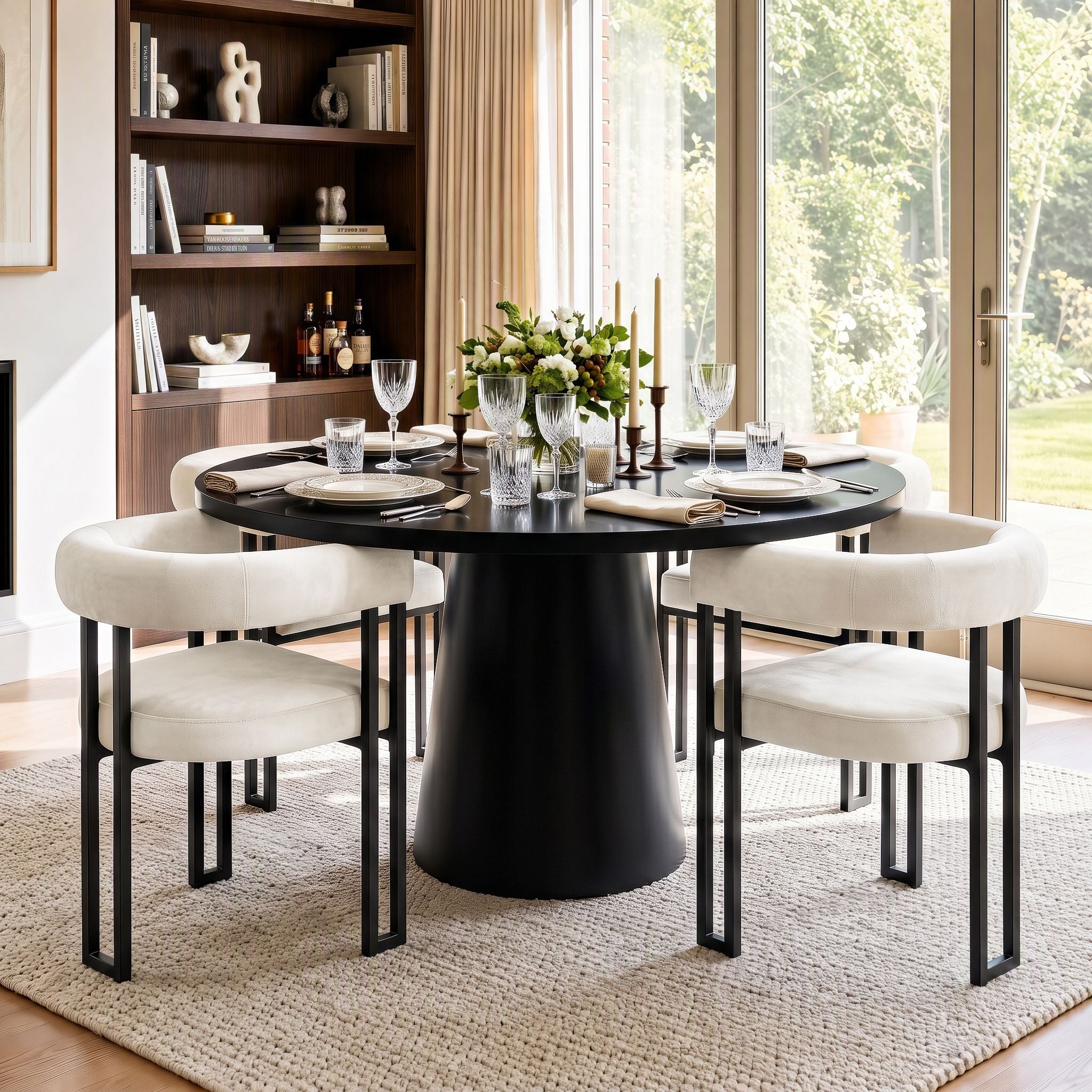 Artiss Dining Chairs Set of 4 Velvet Upholstered Barrel Chairs with Curved Armrests &amp; Back Beige